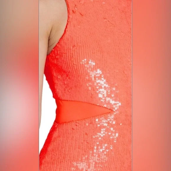 Alice + Olivia Cara Orange Sequined Mesh Sleeveless Mini Dress Size 2 - Picture 8 of 16